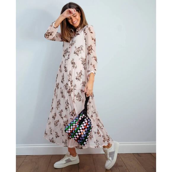 Baum Und Pferdgarten Aia Printed Shirt Dress Floral Puff Sleeve Tiered Maxi - Picture 16 of 16